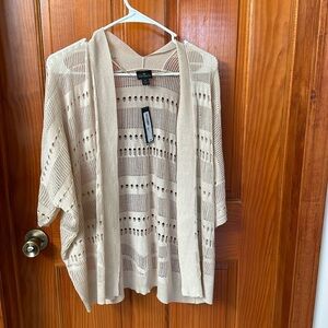 Worthington Open-Knit Lightweight Poncho Cardigan in Beige